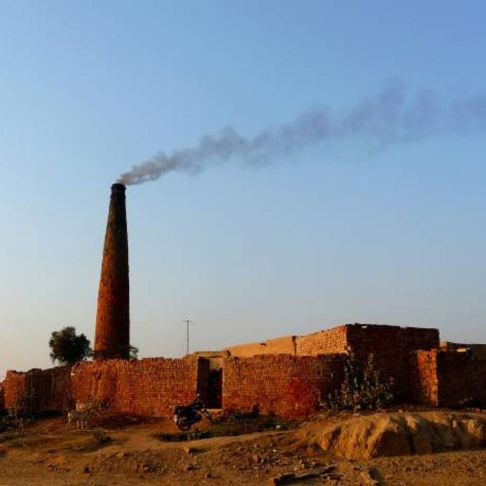 Smoke emission from a brick kiln chimney increasing air pollution